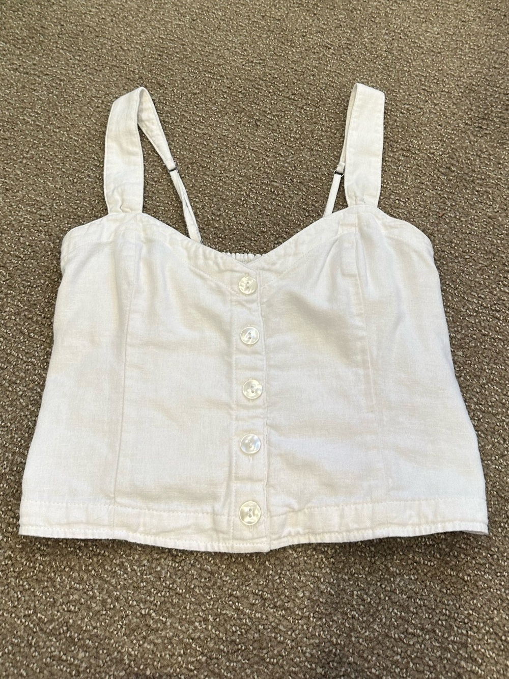 Abercrombie & Fitch White Button-Front Linen Crop Top